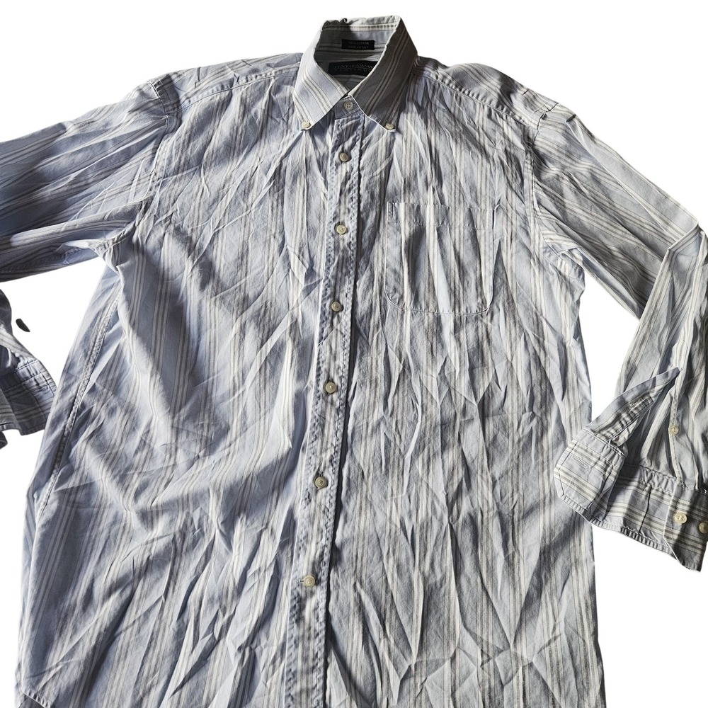 Hathaway Platinum Shirt Mens Medium Blue Striped Button Down Made In Italy